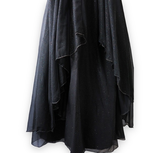 80s Black Wedding Gown S/M | Sheer Chiffon Beaded Rainbow Crystal Evening Dress‎ - Picture 6 of 10